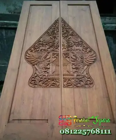 Pintu Utama 2 Pintu Kayu Jati Lawas Ukiran Wayang