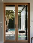 Jual Pintu Balkon Kayu Jati untuk Villa Model 2 Daun Kaca JP-110
