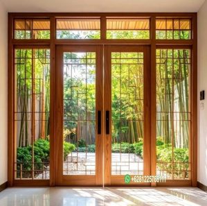 Jual Pintu Kupu Tarung Kayu Jati dengan Jendela Kaca JP-109