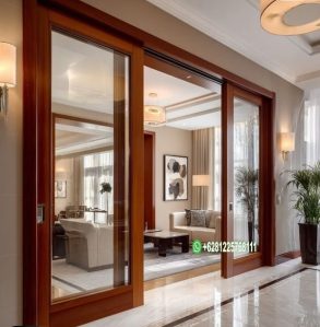 Jual Pintu Sliding Kayu Jati dan Kaca untuk Rumah Modern JP-108