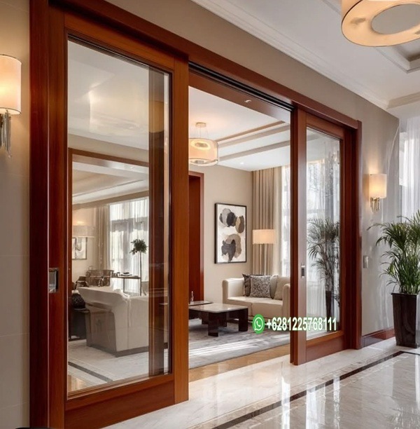 Jual Pintu Sliding Kayu Jati dan Kaca untuk Rumah Modern JP-108